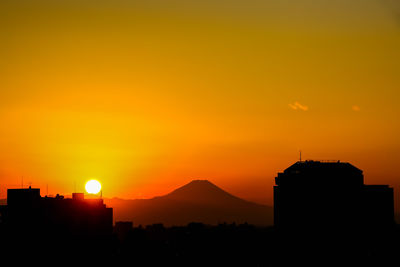 Silhouette buildings against sky during sunset