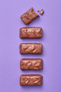 High angle view of purple against blue background