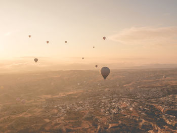 Hot air balloons flying in sky