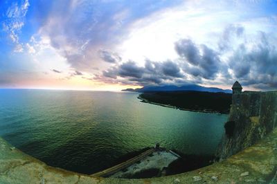 Panoramic view of sea against sky during sunset