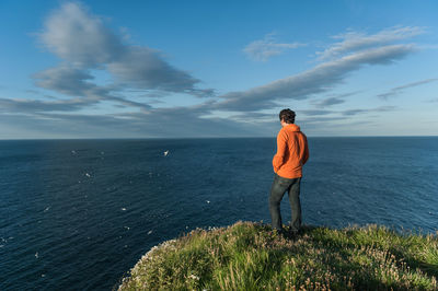 Rear view of man looking at sea