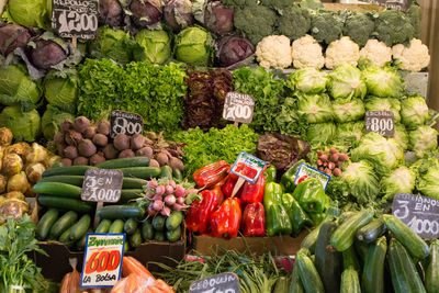Vegetables for sale at market stall