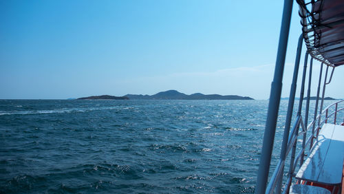 Scenic view of sea against clear blue sky