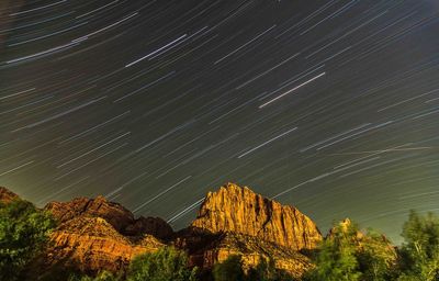 Low angle view of trees against sky at night