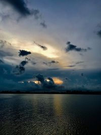 Scenic view of sea against dramatic sky