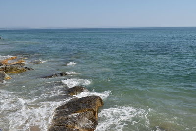 Scenic view of sea against clear sky