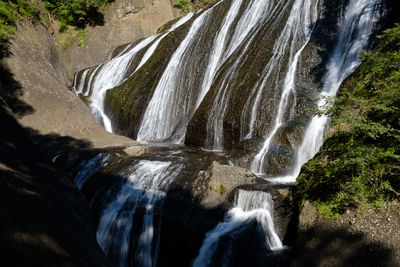 Low angle view of waterfall in forest