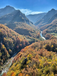 Scenic view of mountains against sky during autumn