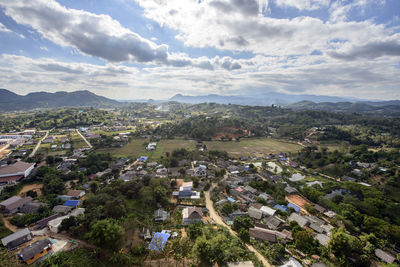 High angle view of townscape against sky