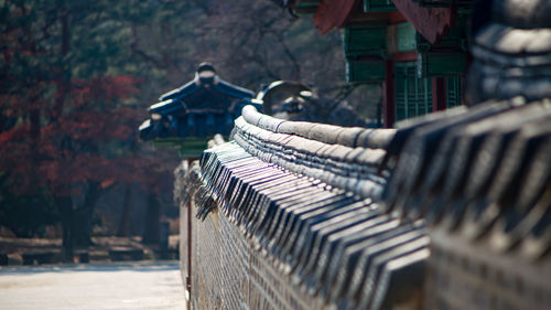 Close-up of railing at temple