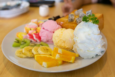 Close-up of food in plate on table