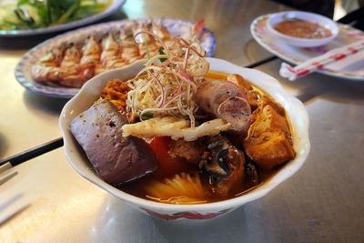 Close-up of cooked pork in bowl