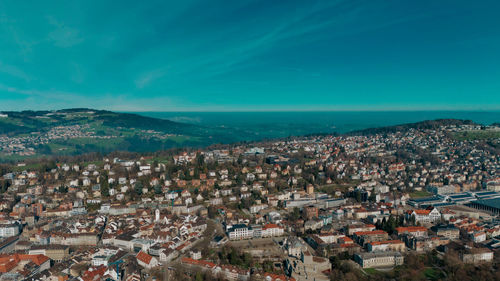 High angle view of townscape against sky