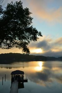 Scenic view of lake against sky during sunset