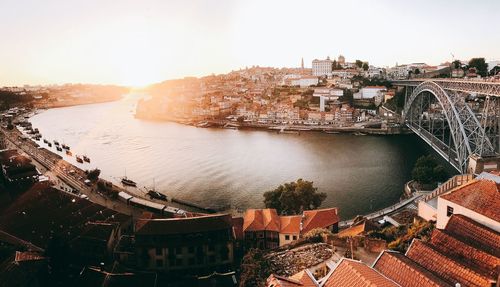 High angle view of river amidst buildings in city