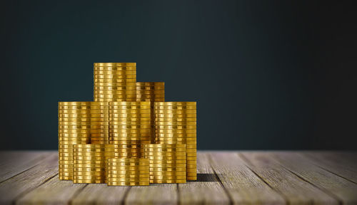 Close-up of coins on table