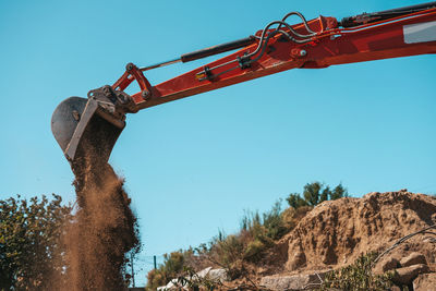 Low angle view of machine part against clear sky