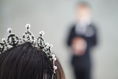 Rear view of woman on wedding day 