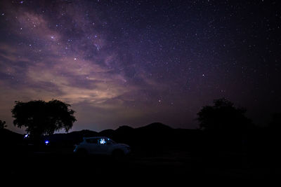 Silhouette trees against sky at night