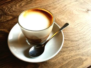 High angle view of coffee on table