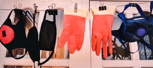 Clothes drying on rack