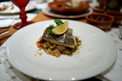 Close-up of meal served in plate