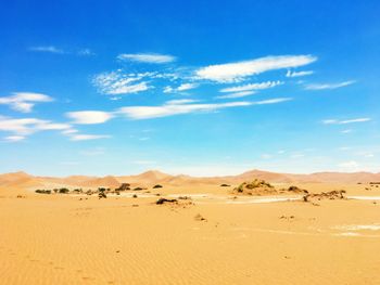 Scenic view of desert against blue sky