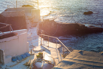 High angle view of abandoned boat at sea shore