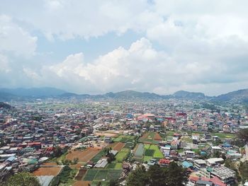 High angle shot of townscape against sky