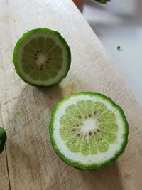 High angle view of lemon slices on table