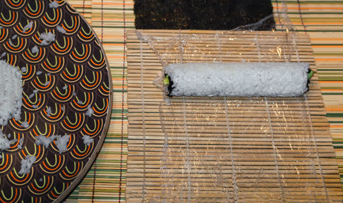 High angle view of tiled floor