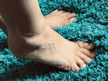 Low section of person relaxing on rug