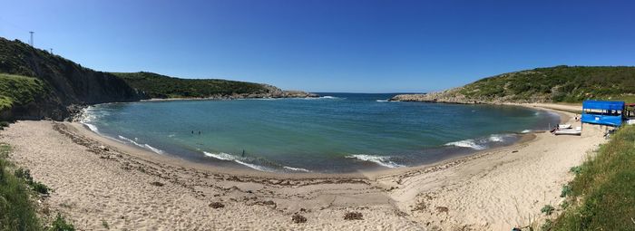 Scenic view of beach against clear sky