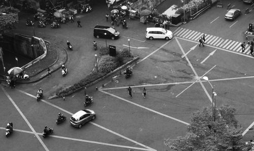 High angle view of vehicles on road