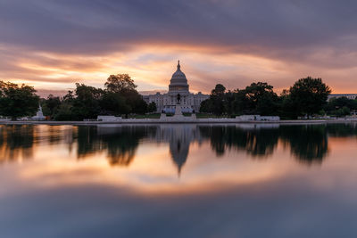 Scenic view of lake against sky during sunset