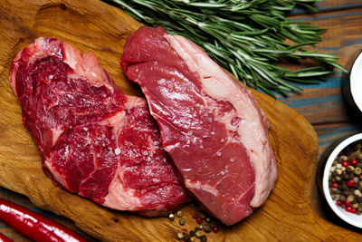 High angle view of food on cutting board