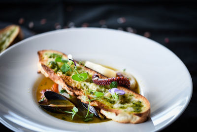 Close-up of meal served in plate