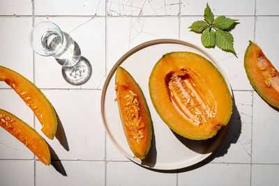 High angle view of food on table