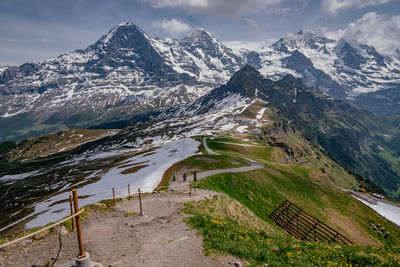 Scenic view of snowcapped mountains against sky
