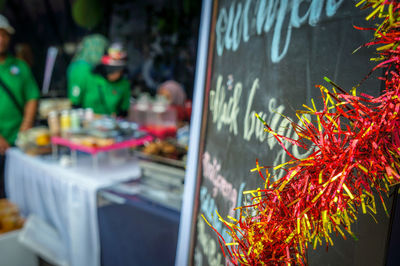 Close-up of red for sale in a restaurant