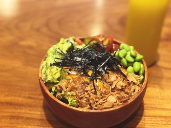 Close-up of salad in bowl on table