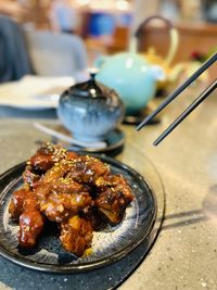 Close-up of food on table