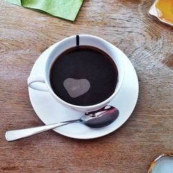 Directly above shot of coffee cup on table