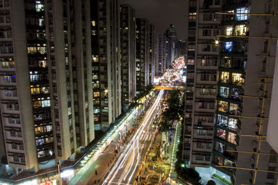 View of city lit up at night