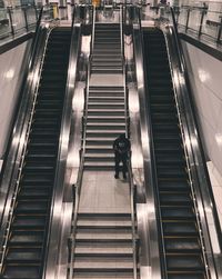 High angle view of people on escalator