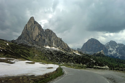 Road by mountains against sky