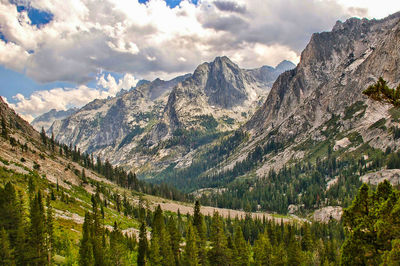 Scenic view of mountains against cloudy sky