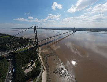 Drone aerial photographs of the humber bridge, uk