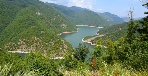 High angle view of river and mountains