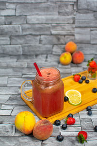 High angle view of drink on table